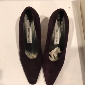 Via Spiga deep purple suede 3 in tapered heels